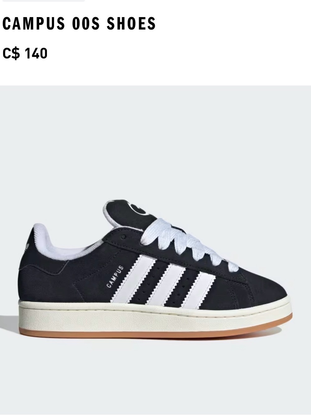 Adidas Campus 00s Original Black/White in Size 7 (Women’s Size 8.5 / EU 40)